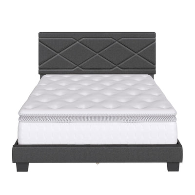Boyd Sleep Boullion Linen Upholstered Queen Platform Bed Frame, Charcoal Grey - VMInnovations