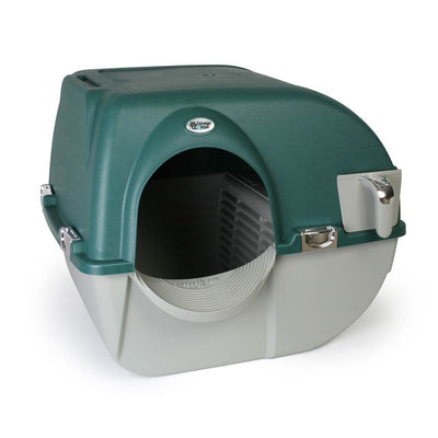 Omega Paw Premium Roll N Clean Self Cleaning Enclosed Cat Litter Box, Green (Refurbished)