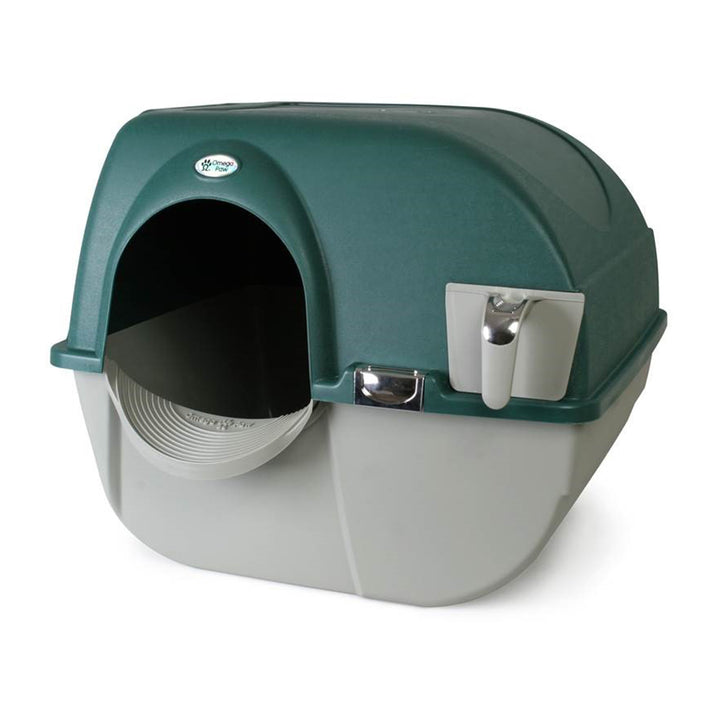 Omega Paw Roll N Clean Self Cleaning Enclosed Cat Litter Box, Green (Open Box)