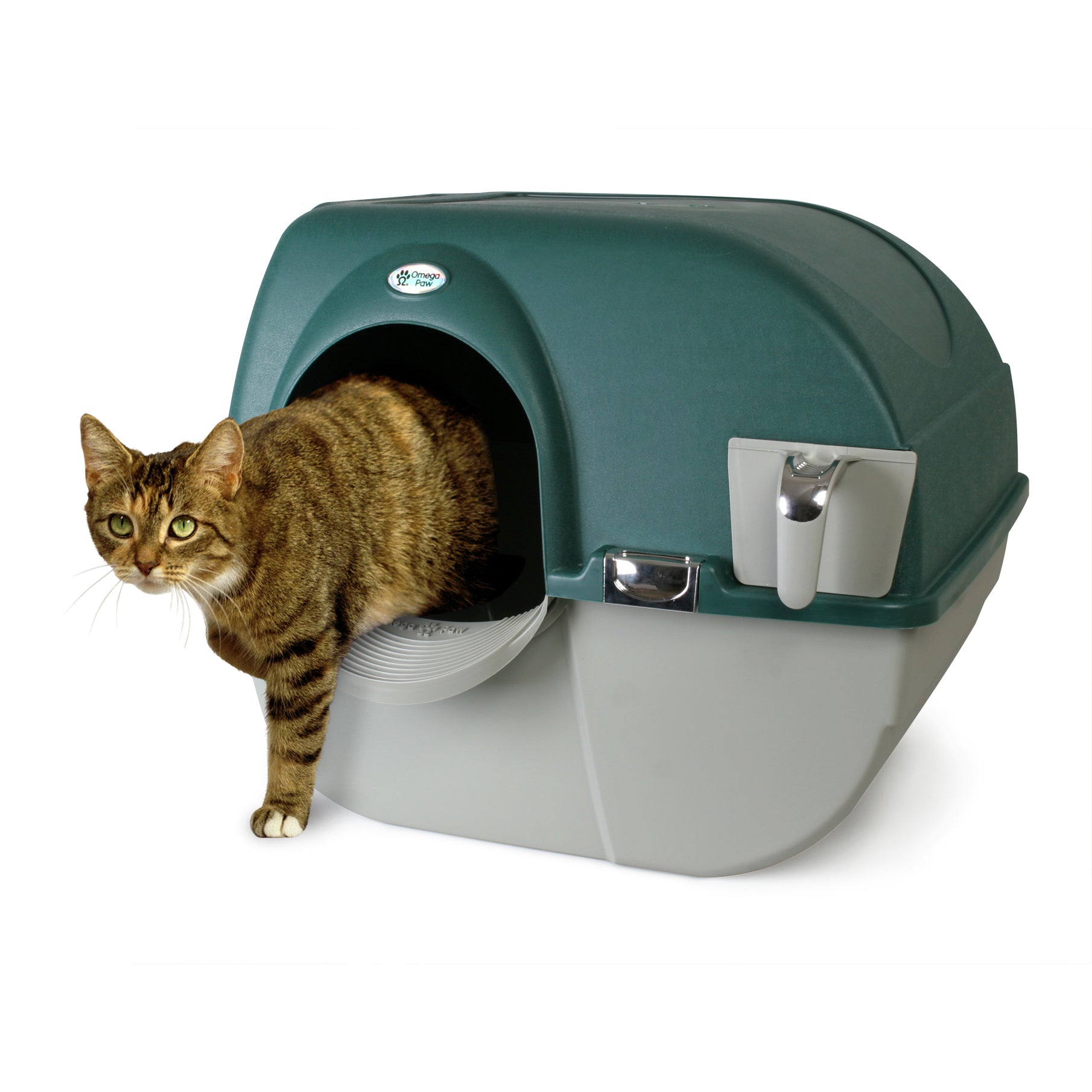 Omega Paw Roll N Clean Self Cleaning Enclosed Cat Litter Box, Green (Used) - VMInnovations