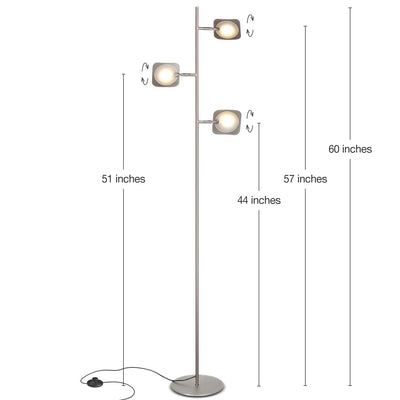 Brightech Tree LED Bright 3 Light Standing Floor Lamp, Satin Nickel (Open Box)