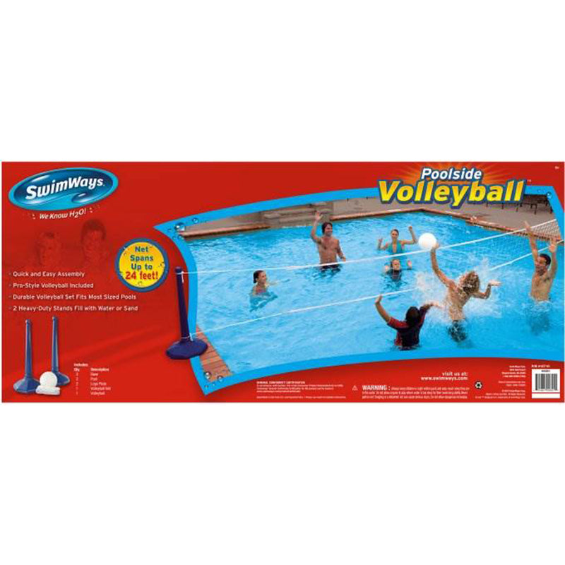 SwimWays Poolside 24-Foot Volleyball Net Inground Swimming Pool Water Game Set