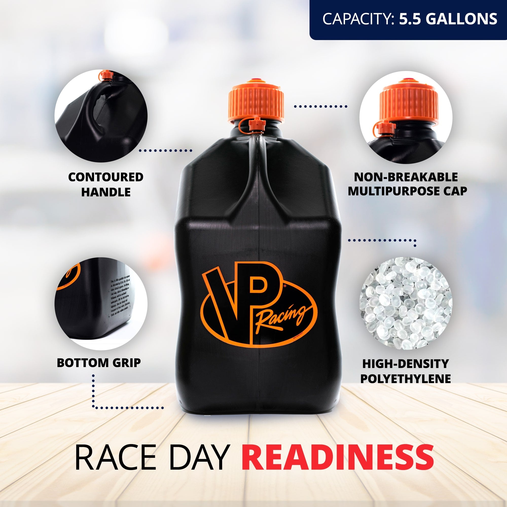 VP Racing 5.5 Gal Motorsport Racing Fuel Utility Jug, Black and Orange (2 Pack)