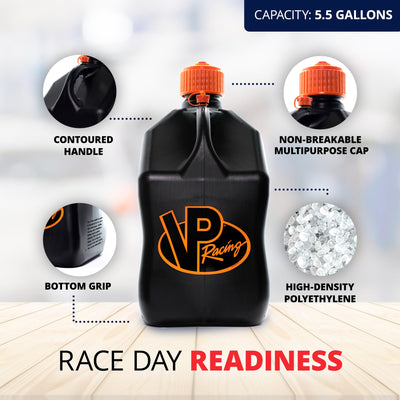 VP Racing 5.5 Gal Motorsport Racing Fuel Utility Jug, Black and Orange (2 Pack)