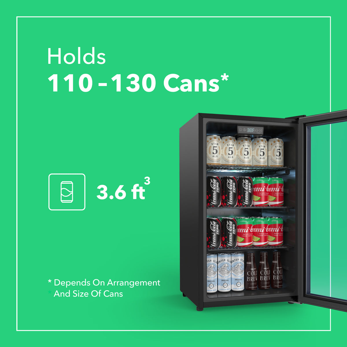 Vremi 3.6 Cubic Foot Beverage Glass Door 3 Adjustable Shelves Mini Fridge, Black (Used)