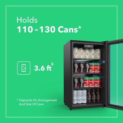 Vremi 3.6 Cubic Foot Beverage Glass Door 3 Adjustable Shelves Mini Fridge, Black (Used)