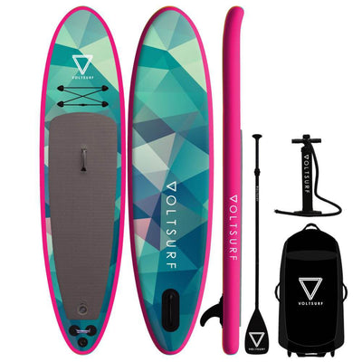 VoltSurf 11 Foot Rover Inflatable SUP Stand Up Paddle Board Kit w/ Pump, Pink