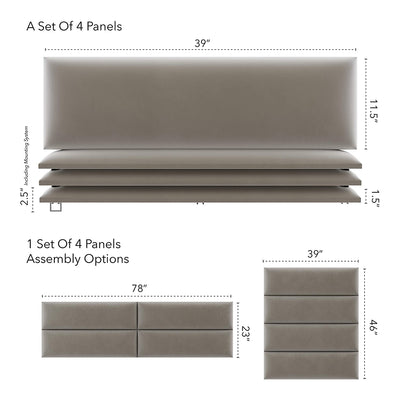 Vant 39 x 11.5 Inches Upholstered Décor Wall Panels, Velvet Sand Storm (4 Pack)