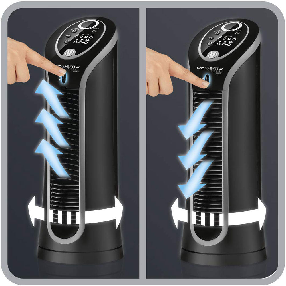 Rowenta Compact 15 Inch Quiet 3 Speed Oscillating Tower Fan, Black (Open Box)