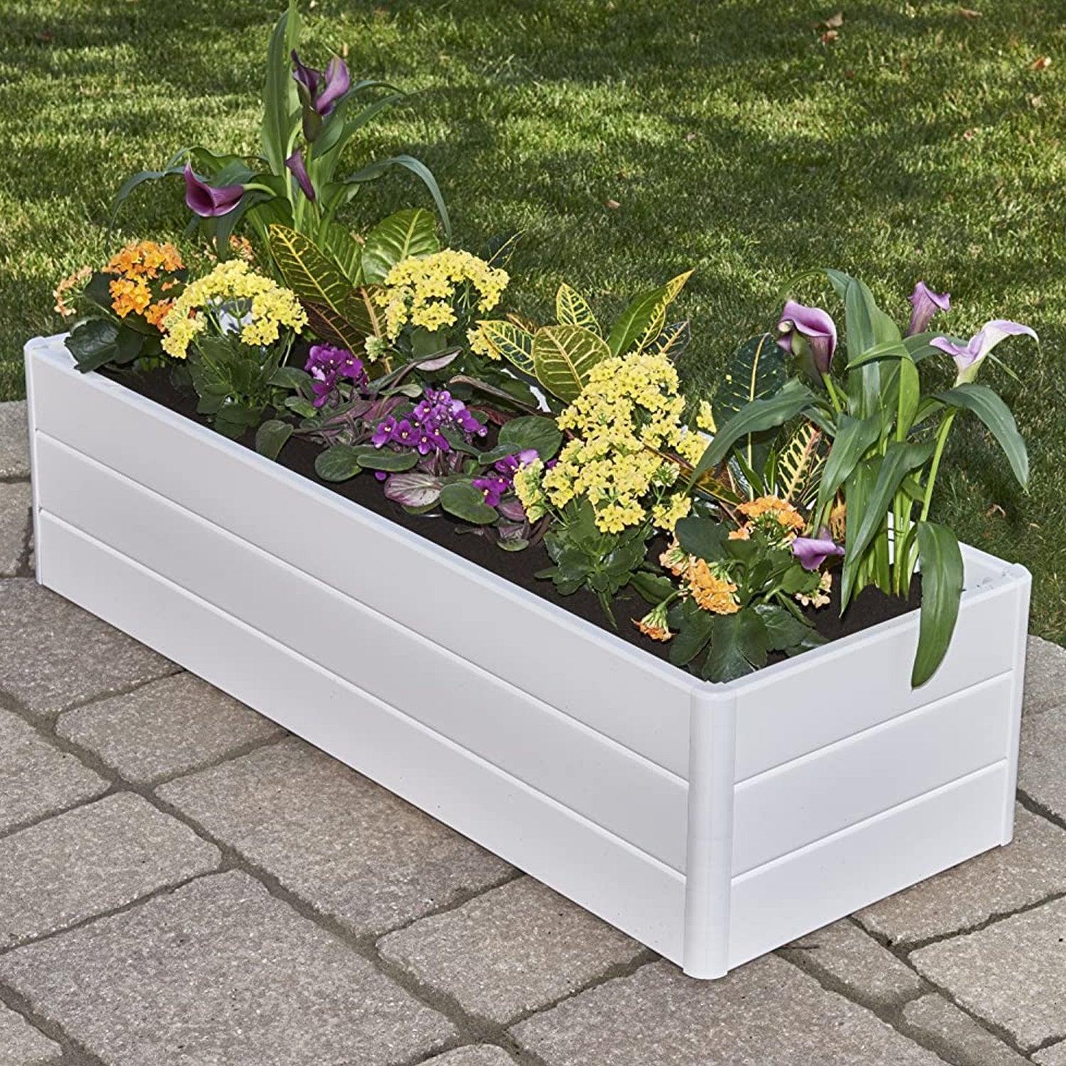 NuVue 26005 44 Inch Raised PVC Garden Planter Terrace Deck Box, White (4 Pack)
