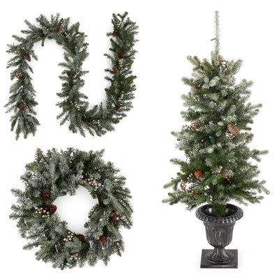 National Tree Company Snow Morgan Spruce Prelit 4' Tree, 9' Garland & 24" Wreath