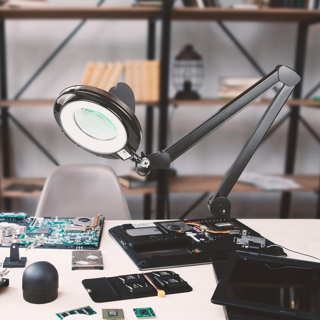 Brightech Pro LED Adjustable Clamp Dimmable Magnifier Desk Lamp Black (Open Box)