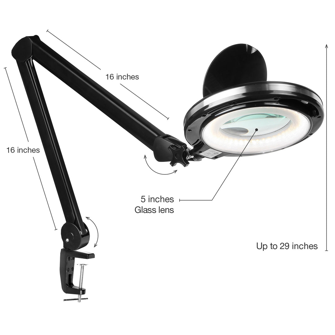 Brightech Pro LED Adjustable Clamp Dimmable Magnifier Desk Lamp Black (Open Box)