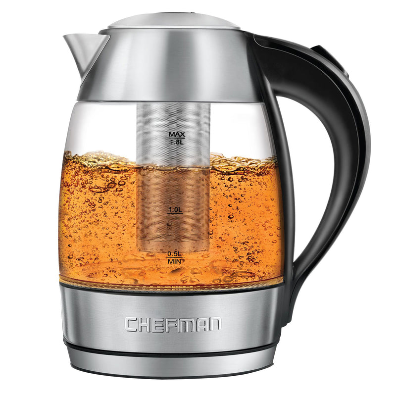 Chefman 1.8 Liter Glass Electric Tea Kettle with Removable Tea Infuser, Clear