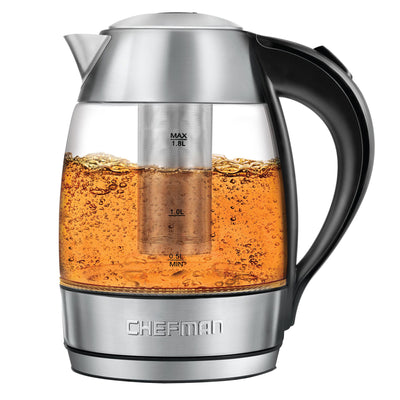 Chefman 1.8 Liter Glass Electric Tea Kettle with Removable Tea Infuser, Clear - VMInnovations