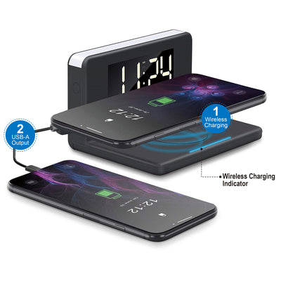 Nippon WAC-5251BLK iStuff 3 in 1 Illuminated Wireless Charge Alarm Clock, Black