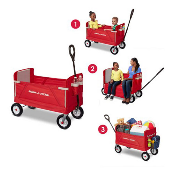 Radio Flyer All Terrain 3-in-1 Off Road EZ Fold Wagon for Kids and Cargo, Red