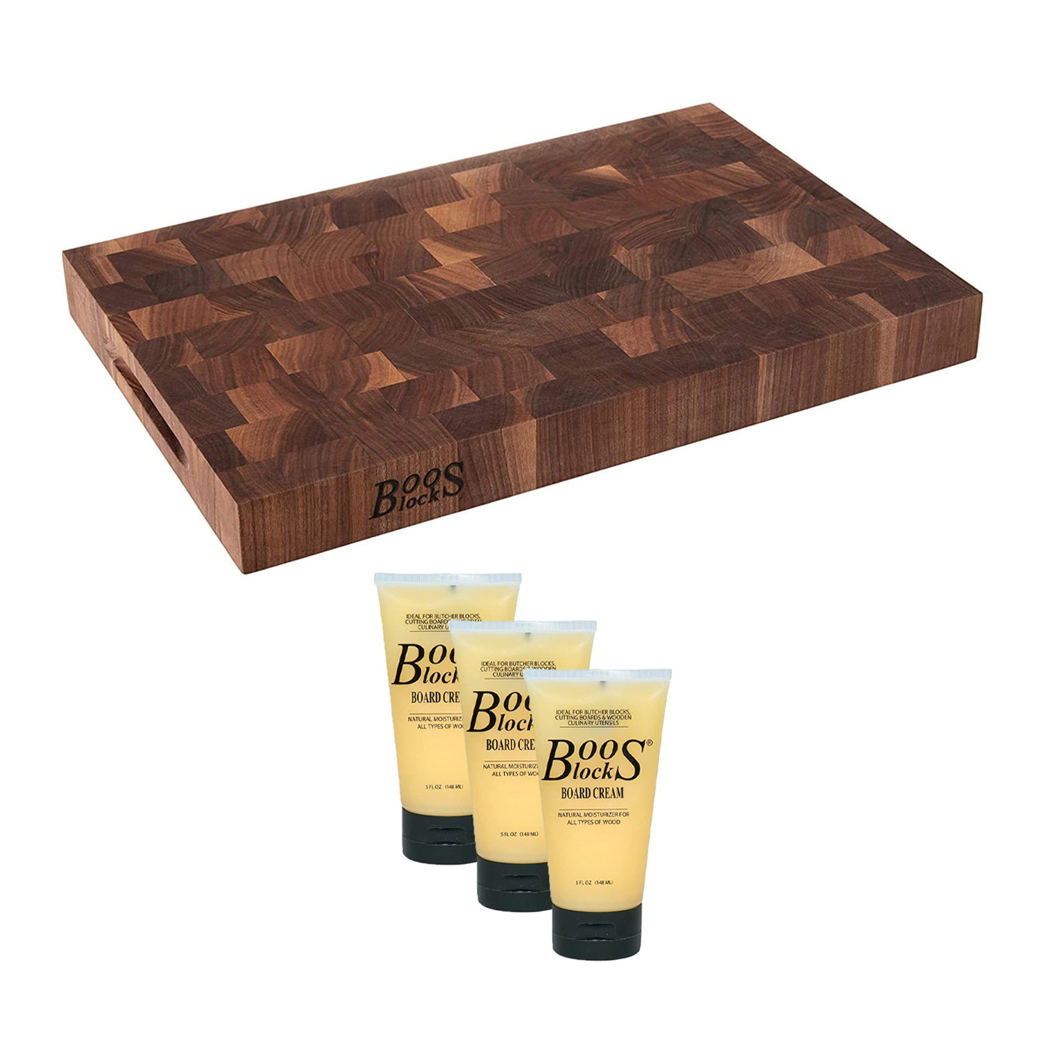 John Boos Walnut Wood Reversible 18 x 12" Cutting Board & Moisture Cream Set