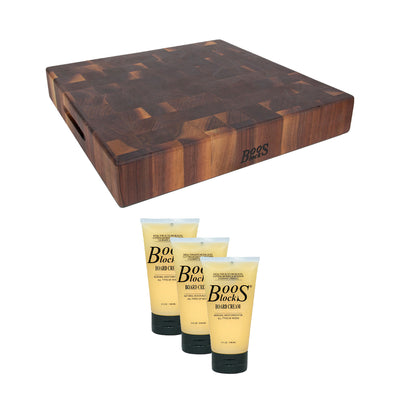 John Boos Walnut Wood Reversible 18 x 18" Chopping Block & Moisture Cream Set