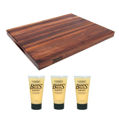 John Boos Walnut Wood Edge Grain Reversible Cutting Board & Block Natural Cream