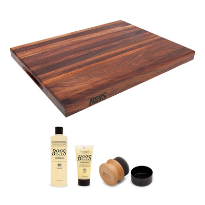 John Boos Walnut Wood Edge Grain Reversible Cutting Board & Maintenance Set - VMInnovations