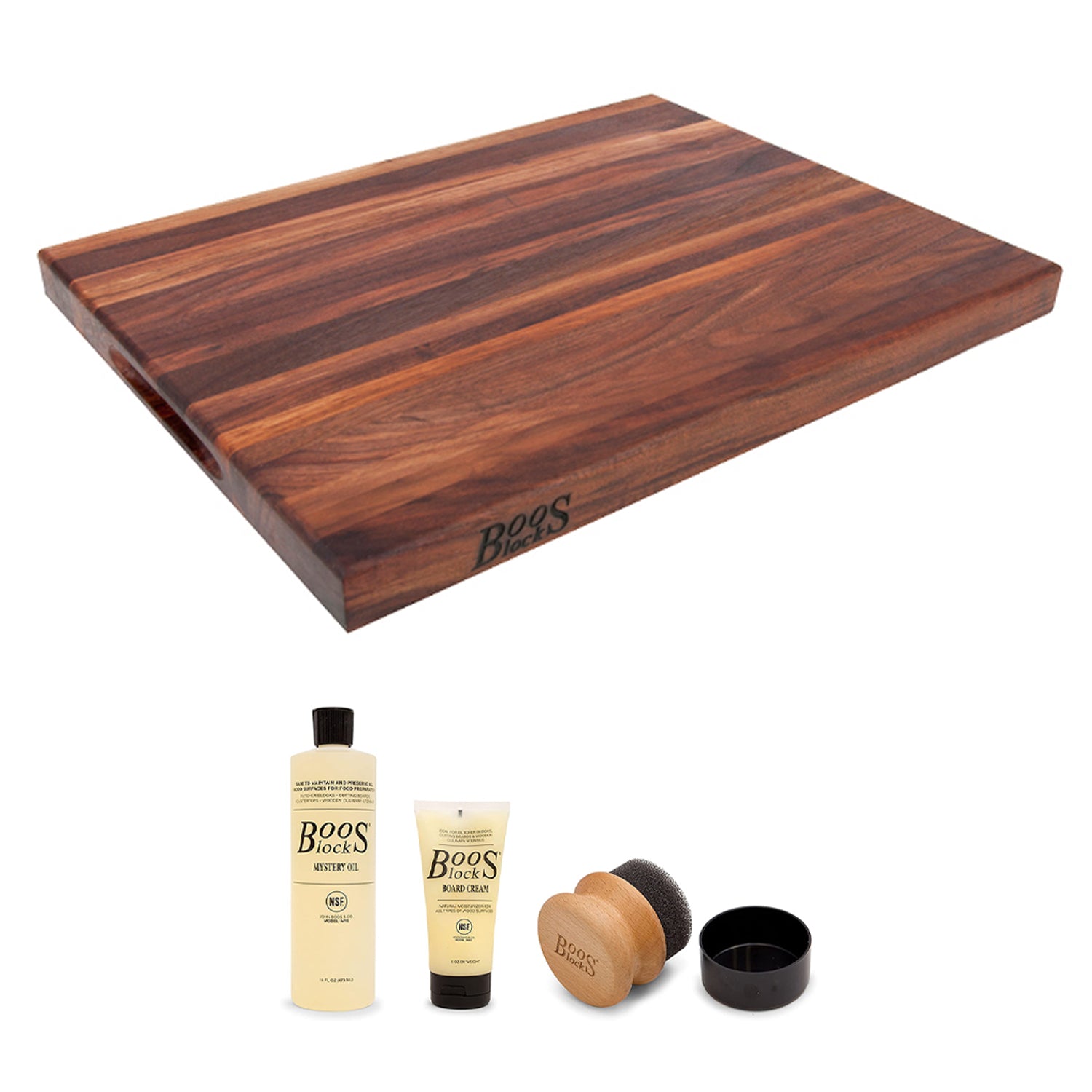 John Boos Walnut Wood Edge Grain Reversible Cutting Board & Maintenance Set - VMInnovations