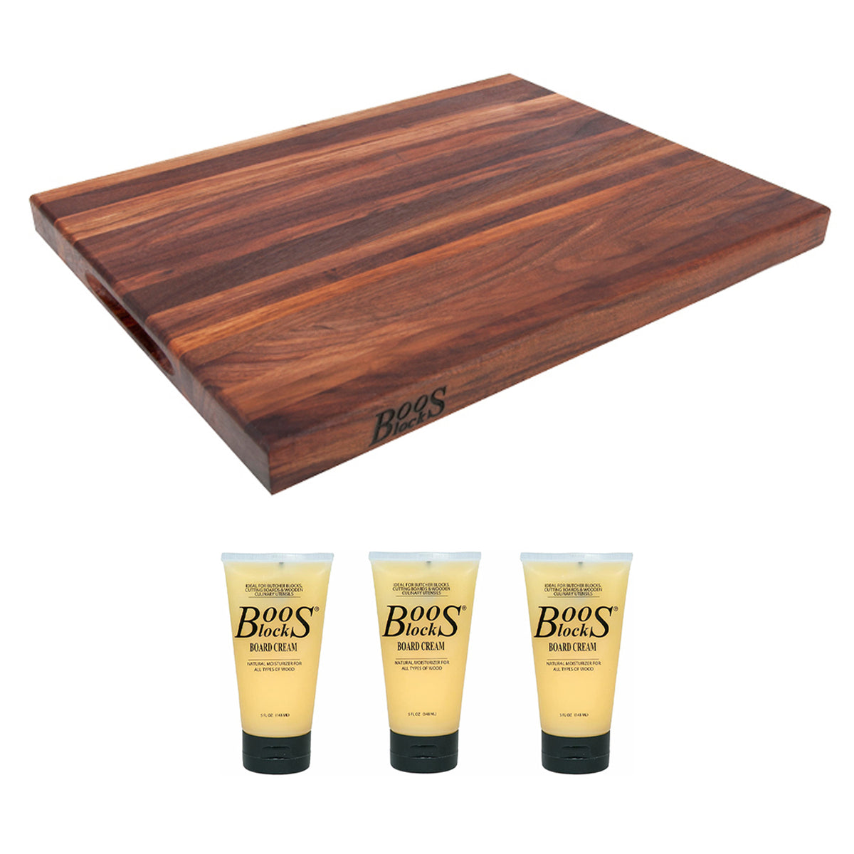 John Boos Walnut Wood Edge Grain Reversible Cutting Board & Block Natural Cream
