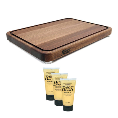 John Boos Tenmoku 20 x 15" Cutting Board with Steel Feet and Moisture Cream Set