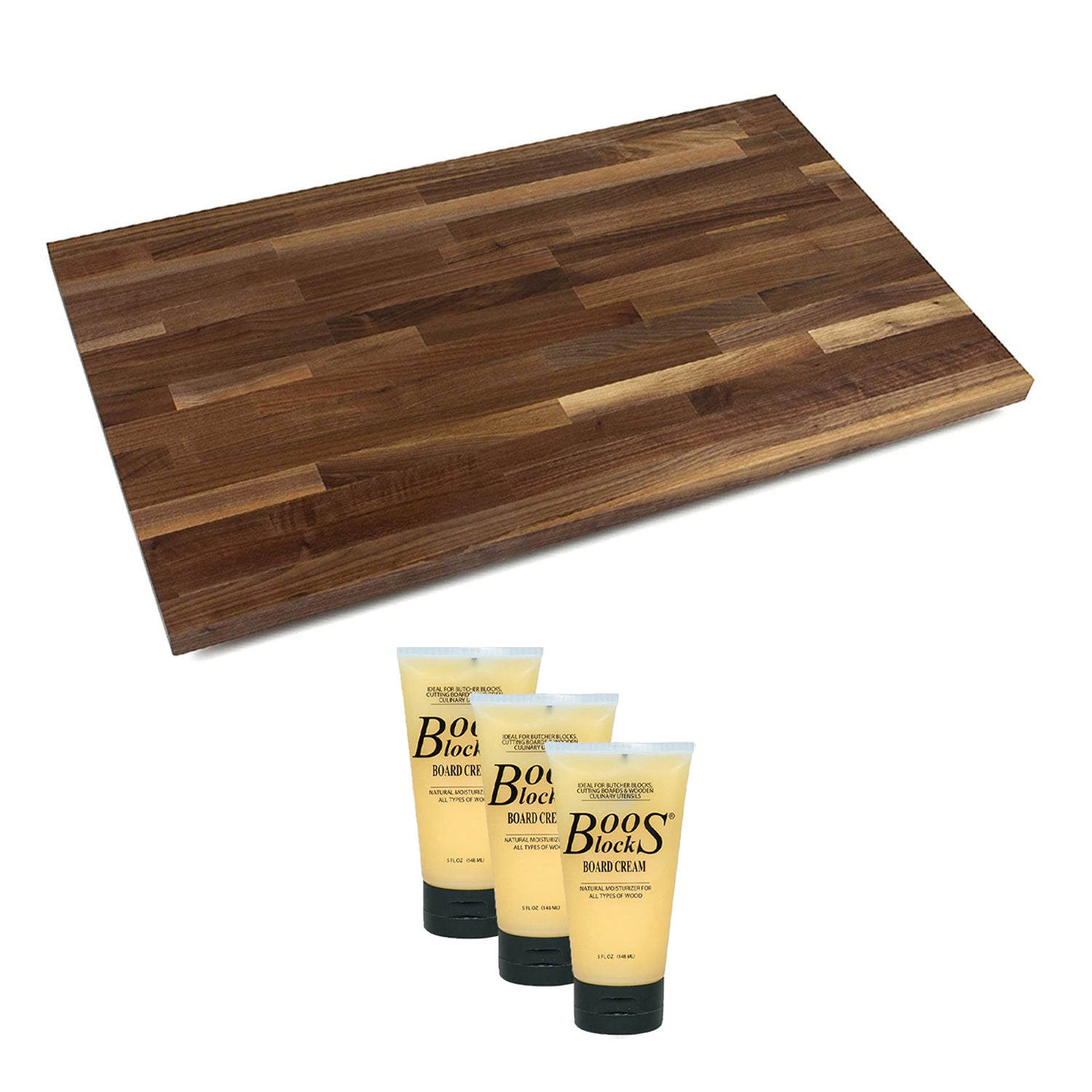 John Boos Walnut Wood Kitchen 24 x 25" Cutting Board and Moisture Cream Set