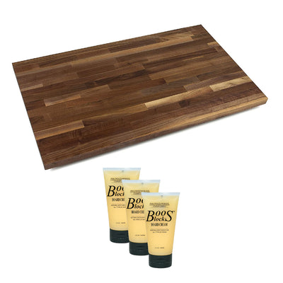 John Boos Walnut Wood Kitchen 24 x 25" Cutting Board and Moisture Cream Set