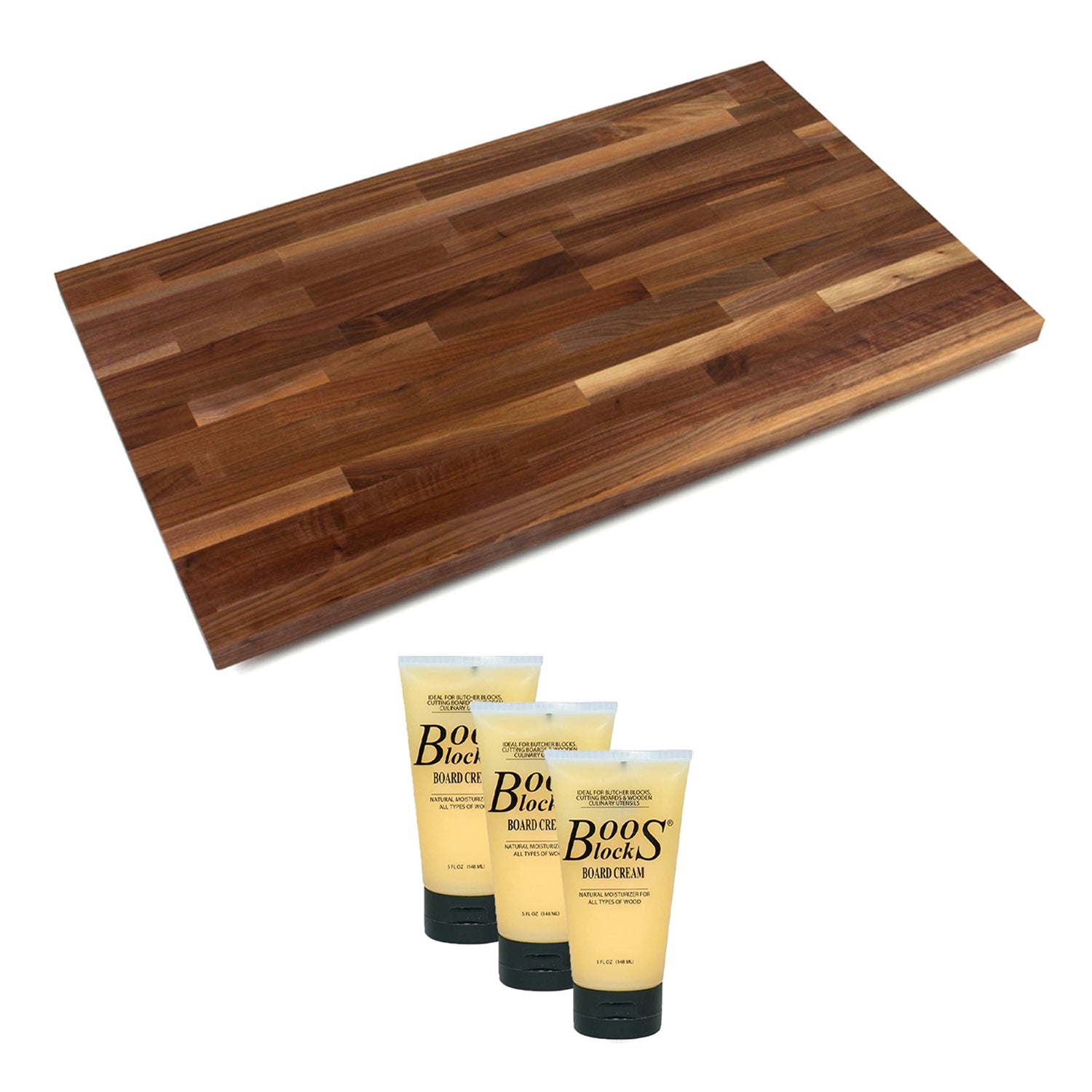 John Boos Walnut Wood Kitchen 48 x 38 Inch Cutting Board & Moisture Cream Set