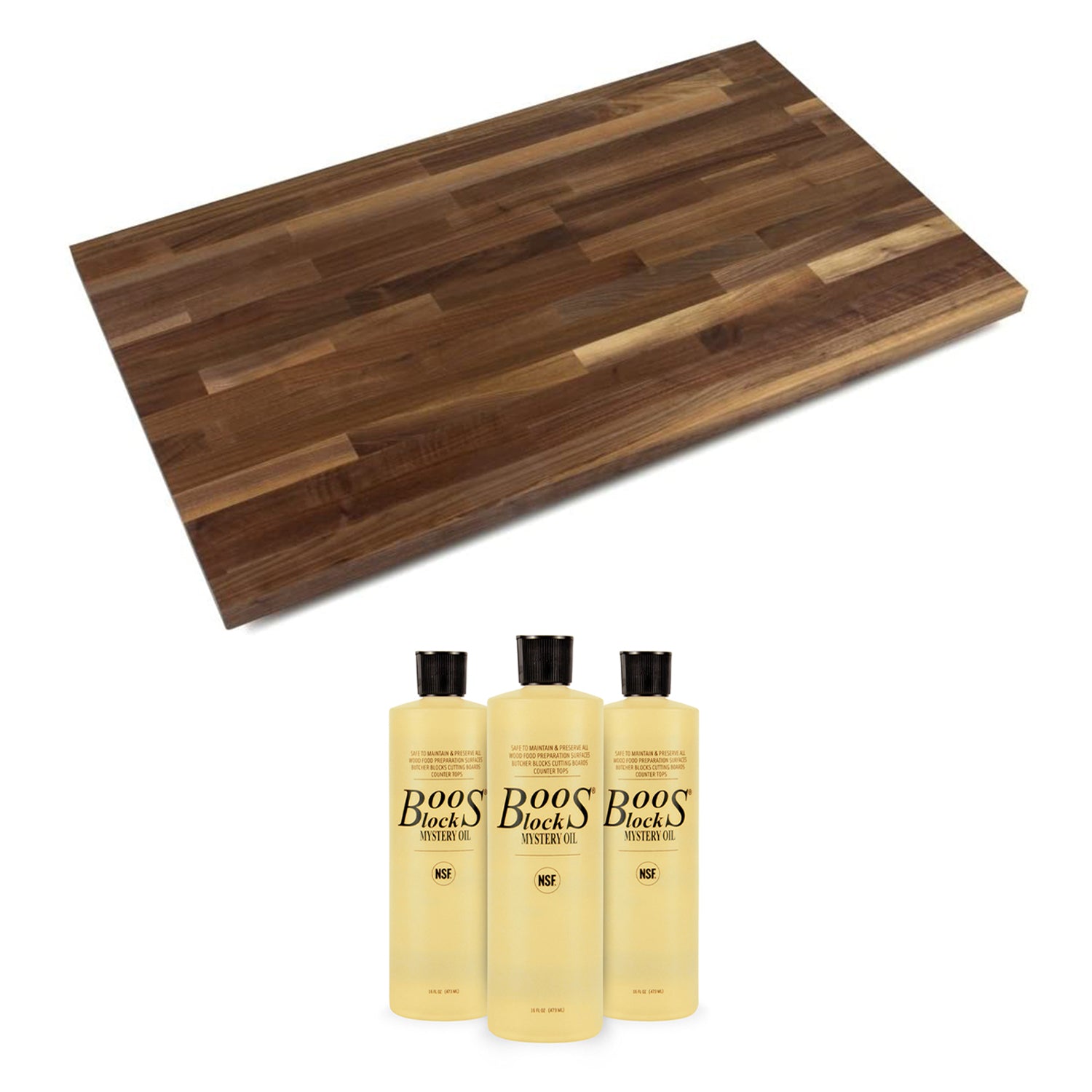 John Boos Walnut Wood  60 x 30" Cutting Board with 3 Piece Maintenance Oil Set - VMInnovations