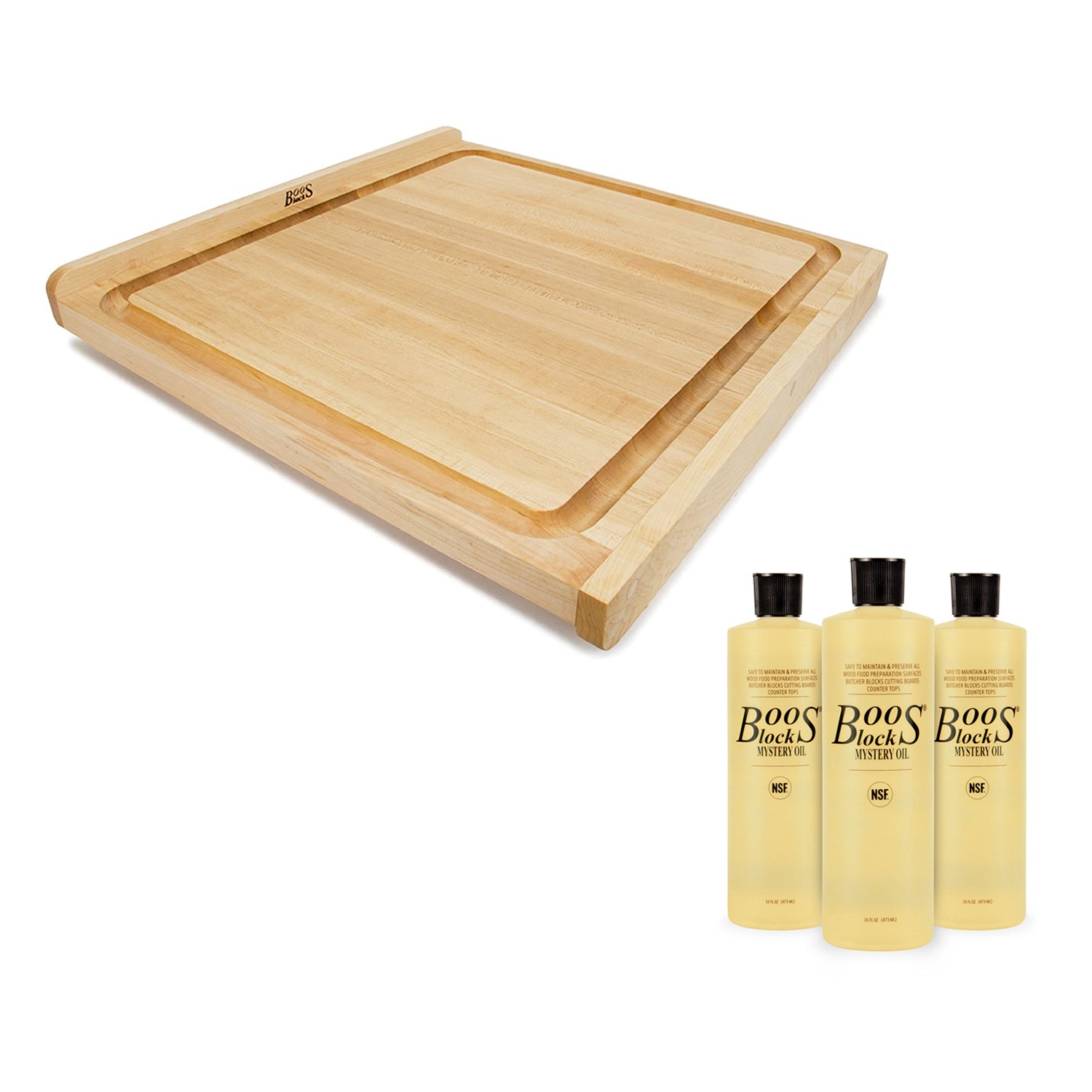 John Boos Block 23.75" Square Cutting Block with 3 Piece Maintenance Oil Set - VMInnovations