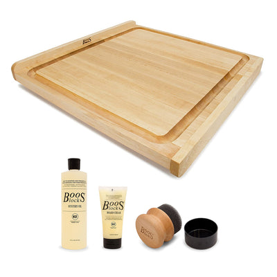 John Boos Block Maple Wood 23.75" Square Cutting Board & 3 Piece Maintenance Set
