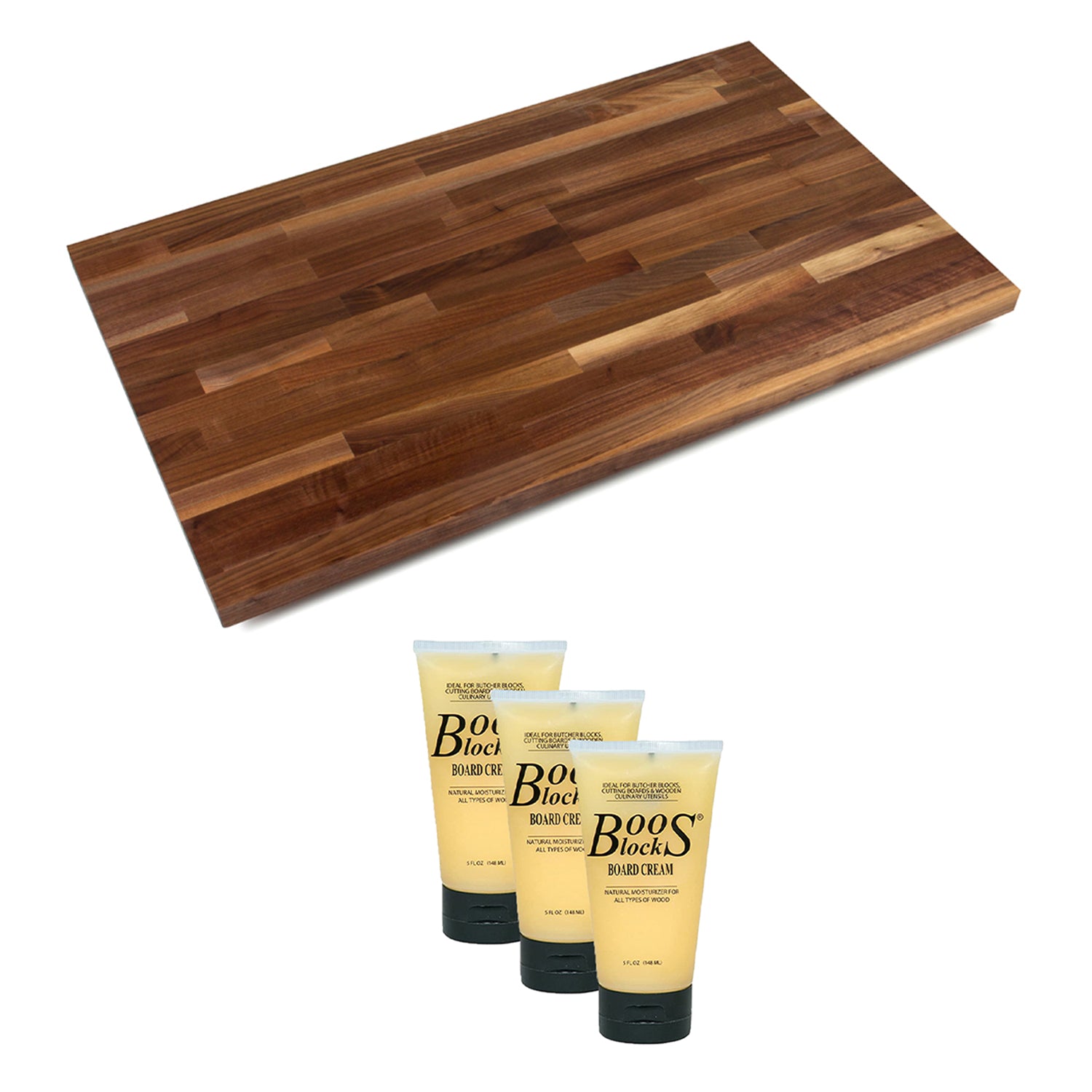 John Boos Walnut Wood 72 x 42 Inches Kitchen Cutting Board & Moisture Cream Set