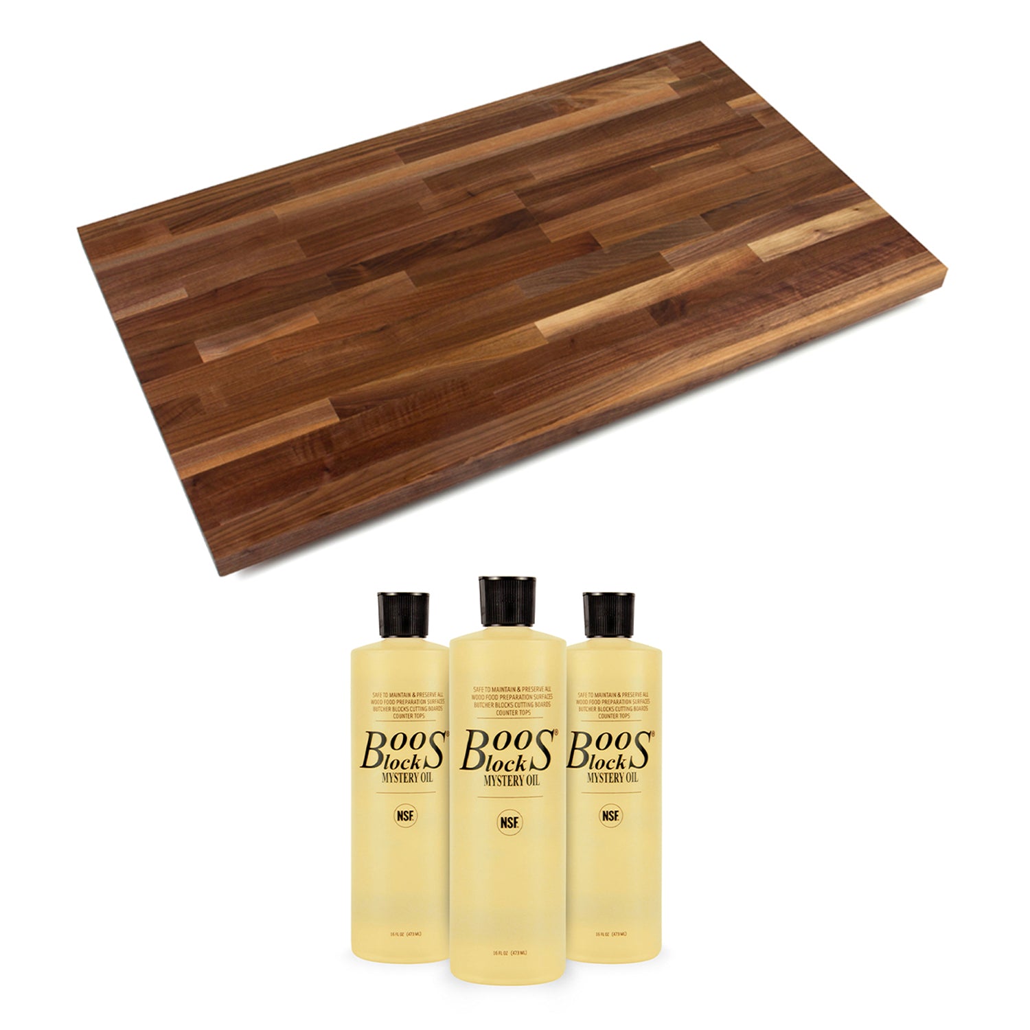 John Boos Walnut Wood 72 x 42" Cutting Board with 3 Piece Maintenance Oil Set