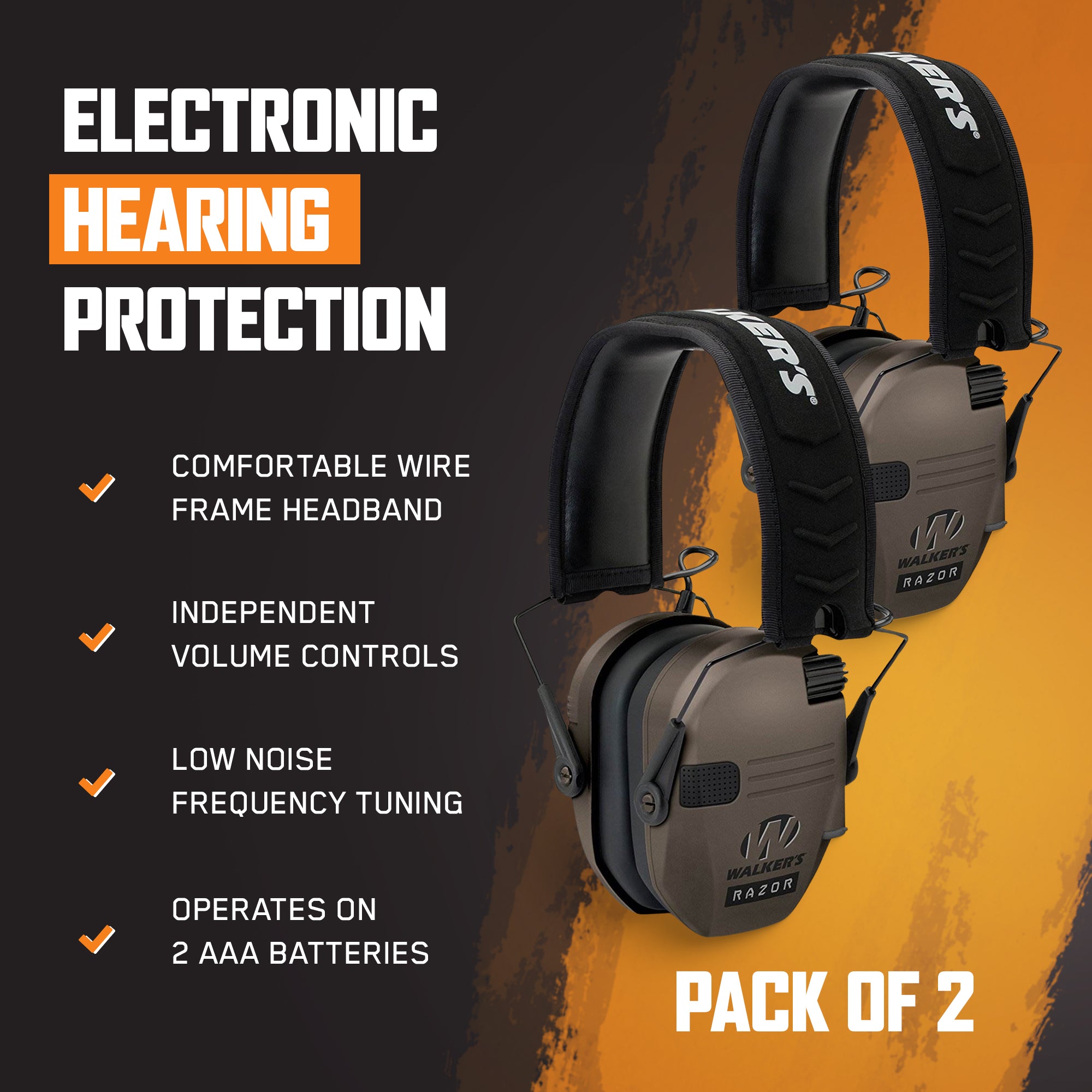 Walker's Razor Slim Shooter Electronic Hearing Protection Earmuff, 2 Pack - VMInnovations