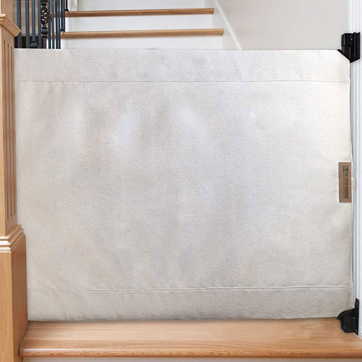 The Stair Barrier 43 to 52 Inch Wall to Banister Baby and Pet Gate, Just Cream - VMInnovations