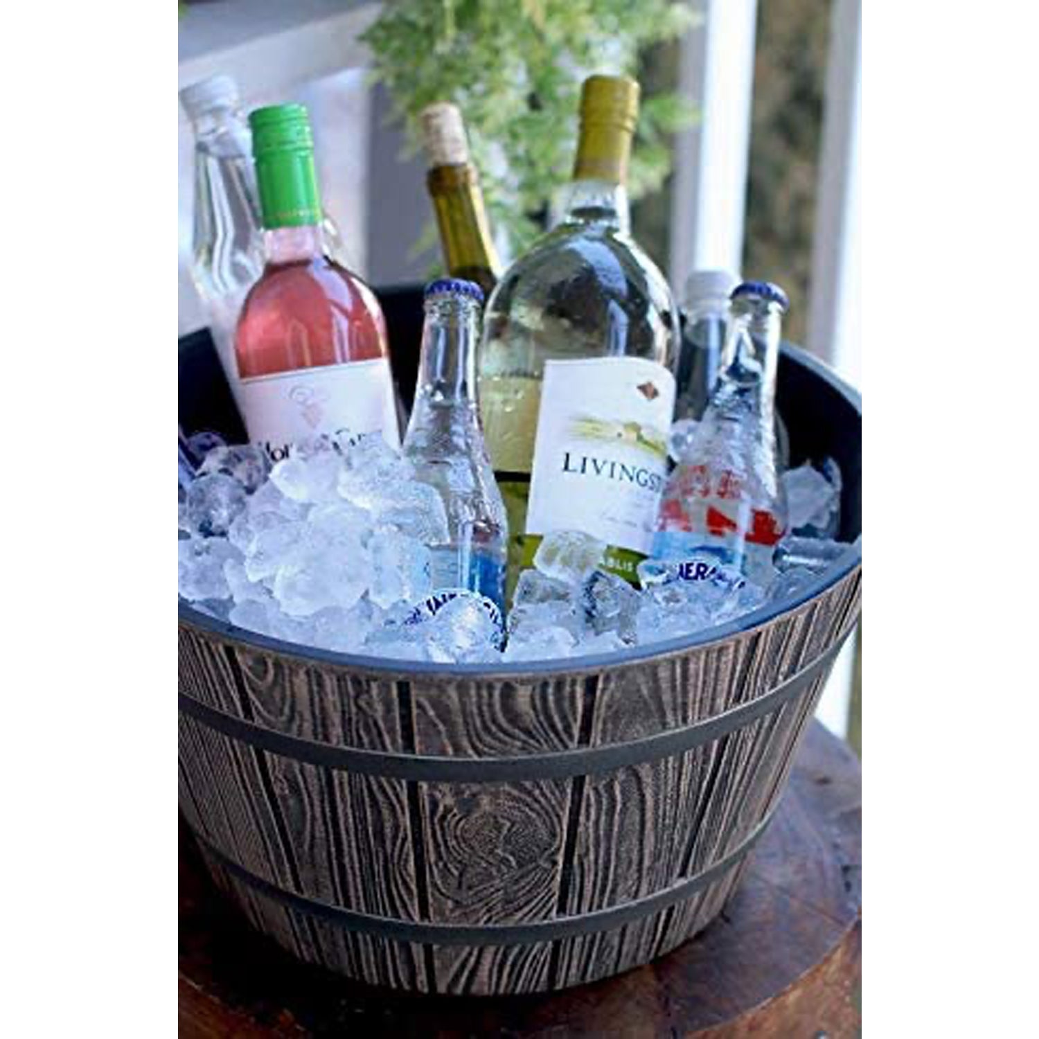 HC Companies 16 Inch Aged Wooden Oak Round Whiskey Barrel Planter (Open Box) - VMInnovations
