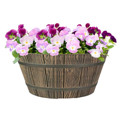 HC Companies 16 Inch Aged Wooden Oak Round Whiskey Barrel Planter (Open Box) - VMInnovations