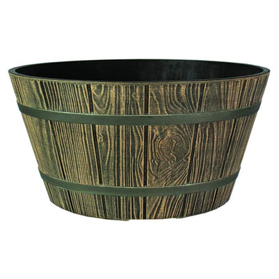 HC Companies 16 Inch Indoor Outdoor Aged Wooden Oak Round Whiskey Barrel Planter