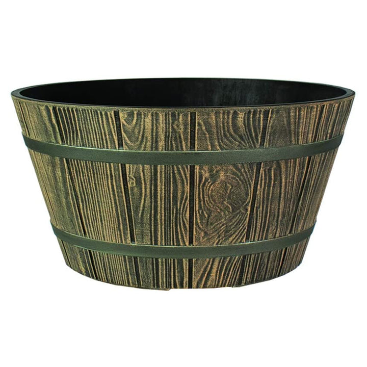HC Companies 16 Inch Aged Wooden Oak Round Whiskey Barrel Planter (Open Box) - VMInnovations