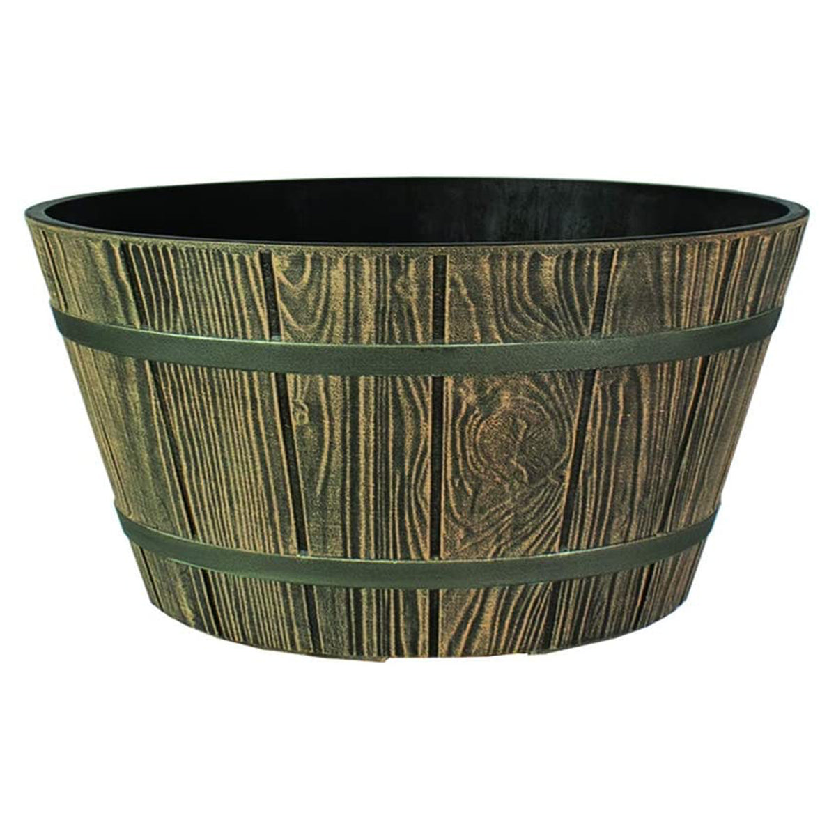 HC Companies 16 Inch Indoor Outdoor Aged Wooden Oak Round Whiskey Barrel Planter (Refurbished)