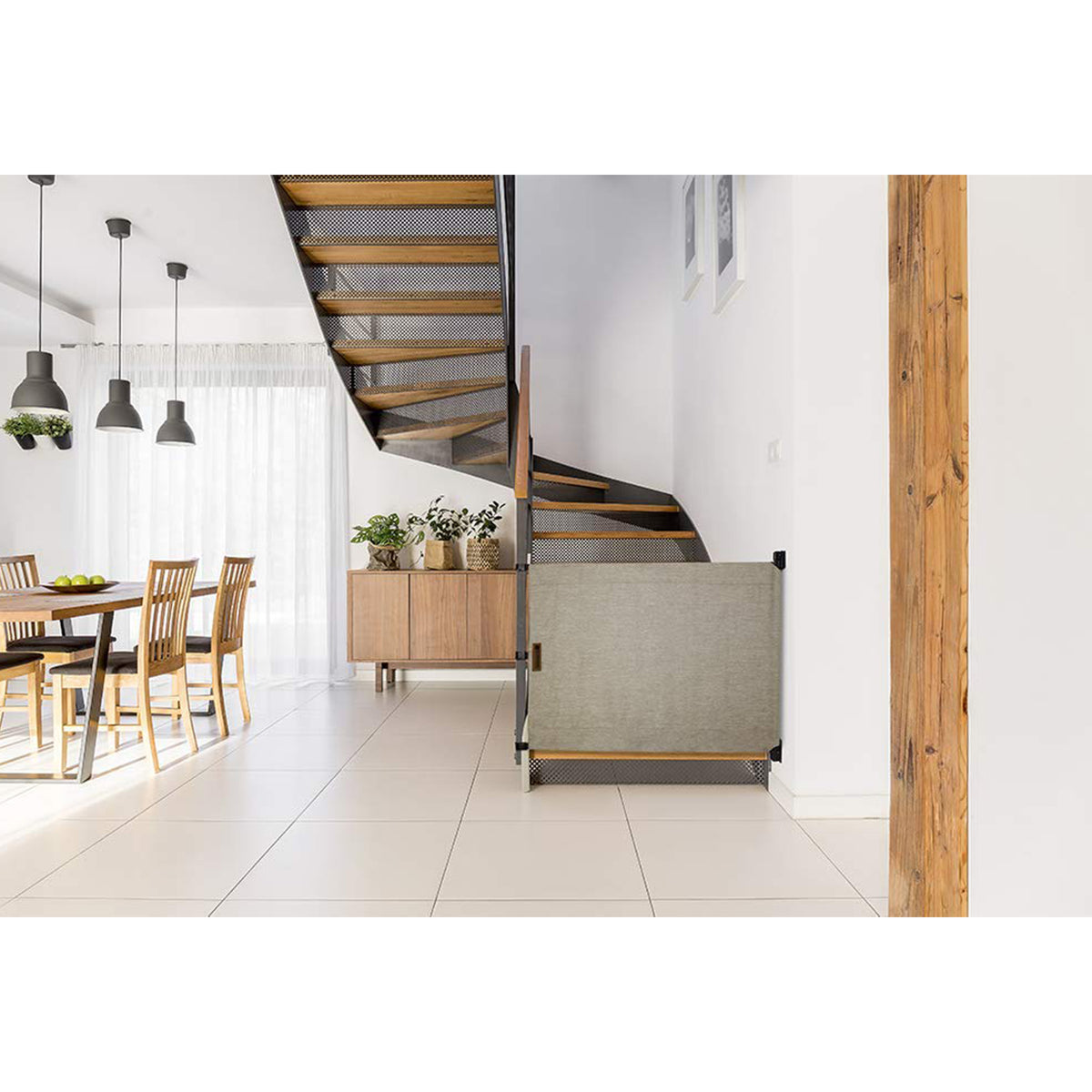 THE STAIR BARRIER 36 to 43" Banister to Wall Fabric Baby Pet Gate, Burlap Khaki - VMInnovations