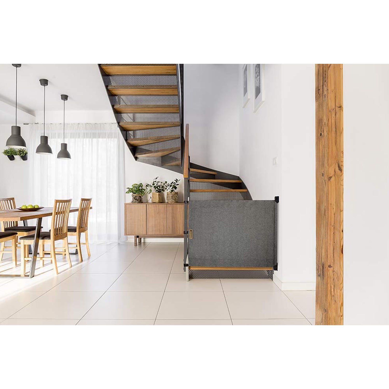 THE STAIR BARRIER 43 to 52" Fabric Baby Pet Gate, Burlap Gray (Used) - VMInnovations
