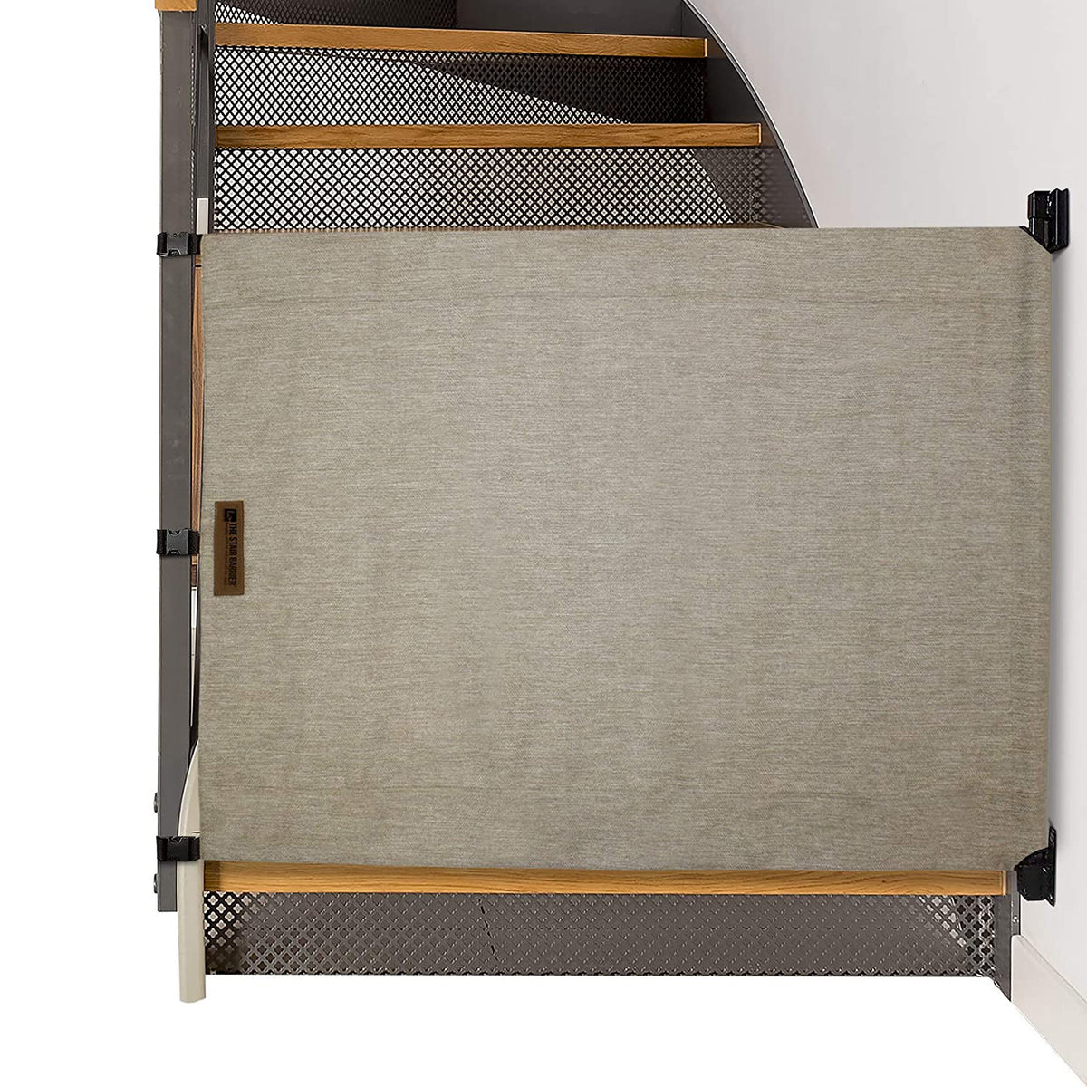 THE STAIR BARRIER 43 to 52" Banister to Wall Fabric Baby Pet Gate, Burlap Khaki - VMInnovations