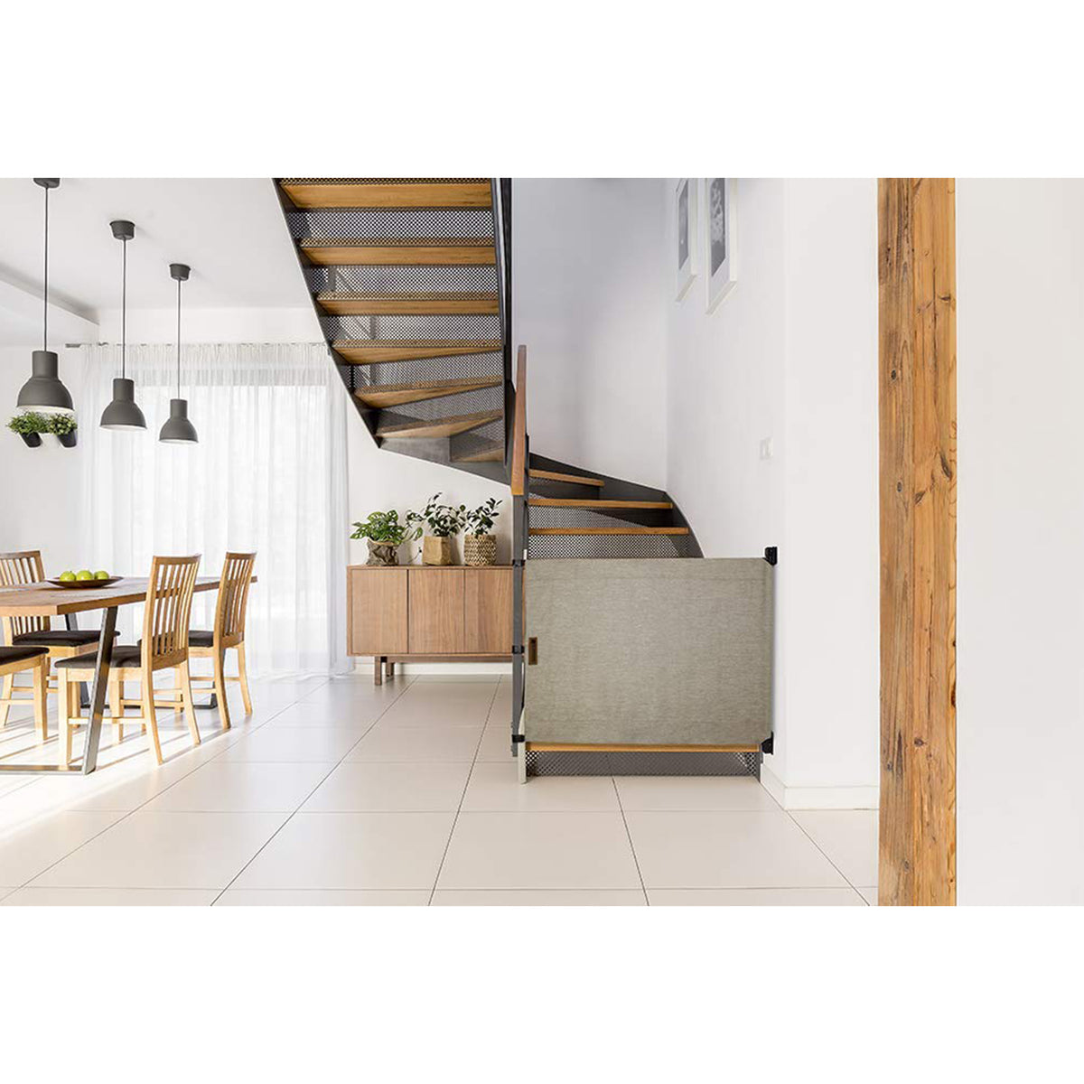 THE STAIR BARRIER 43 to 52" Banister to Wall Fabric Baby Pet Gate, Burlap Khaki - VMInnovations