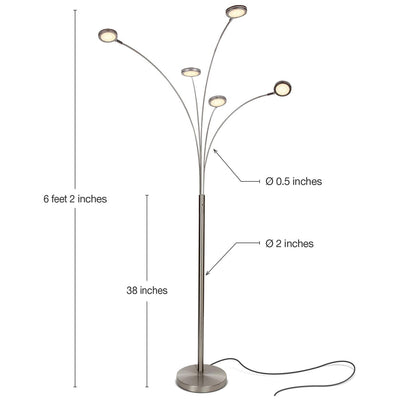 Brightech Orion 5 LED Adjustable Bright Standing Touch Sensor Floor Lamp, Nickel (Refurbished)