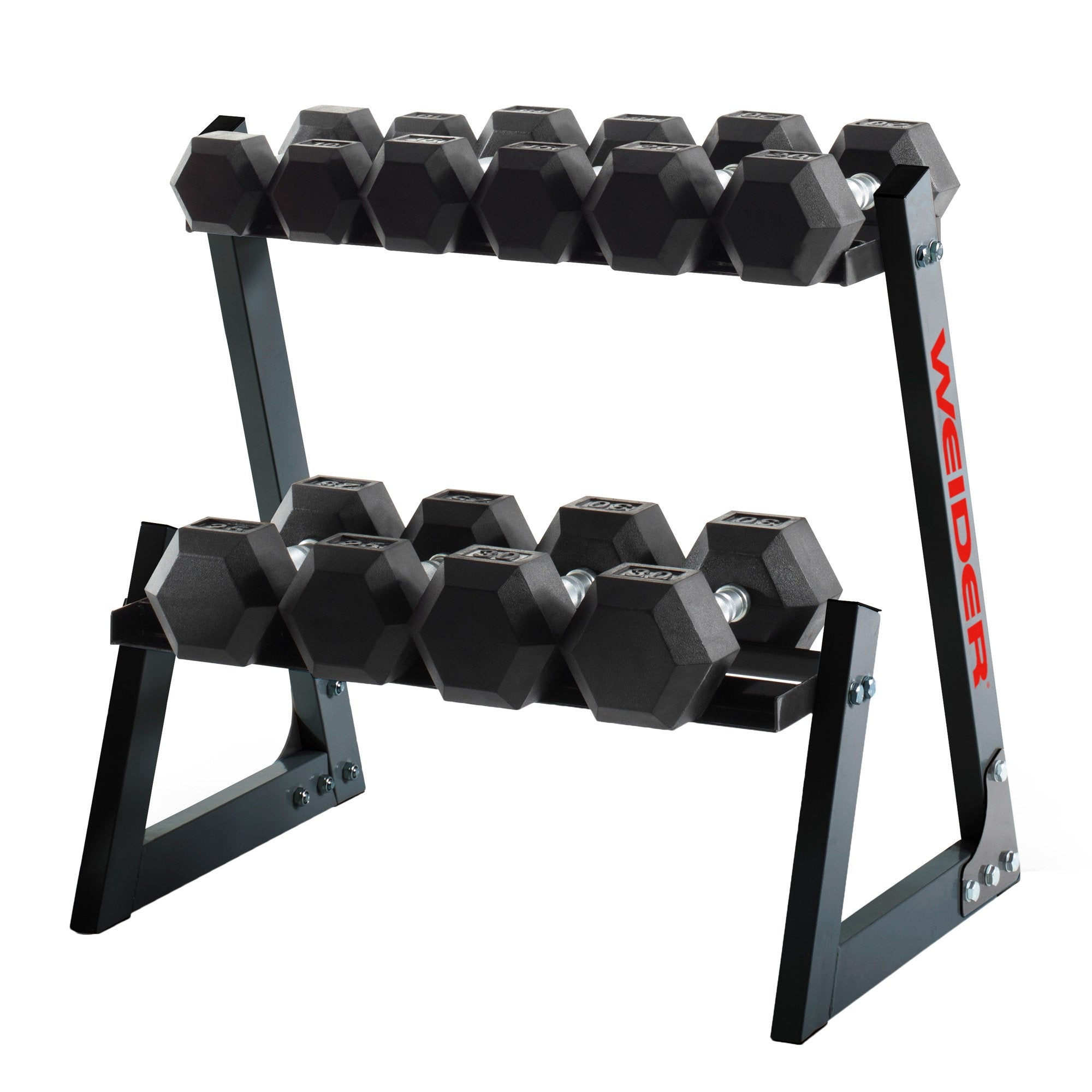 Weider 200-Pound Rubber Hex Dumbbell Set with Rack and Foam Massage Roller - VMInnovations