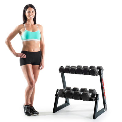 Weider 200-Pound Rubber Hex Dumbbell Set with Rack and Foam Massage Roller - VMInnovations